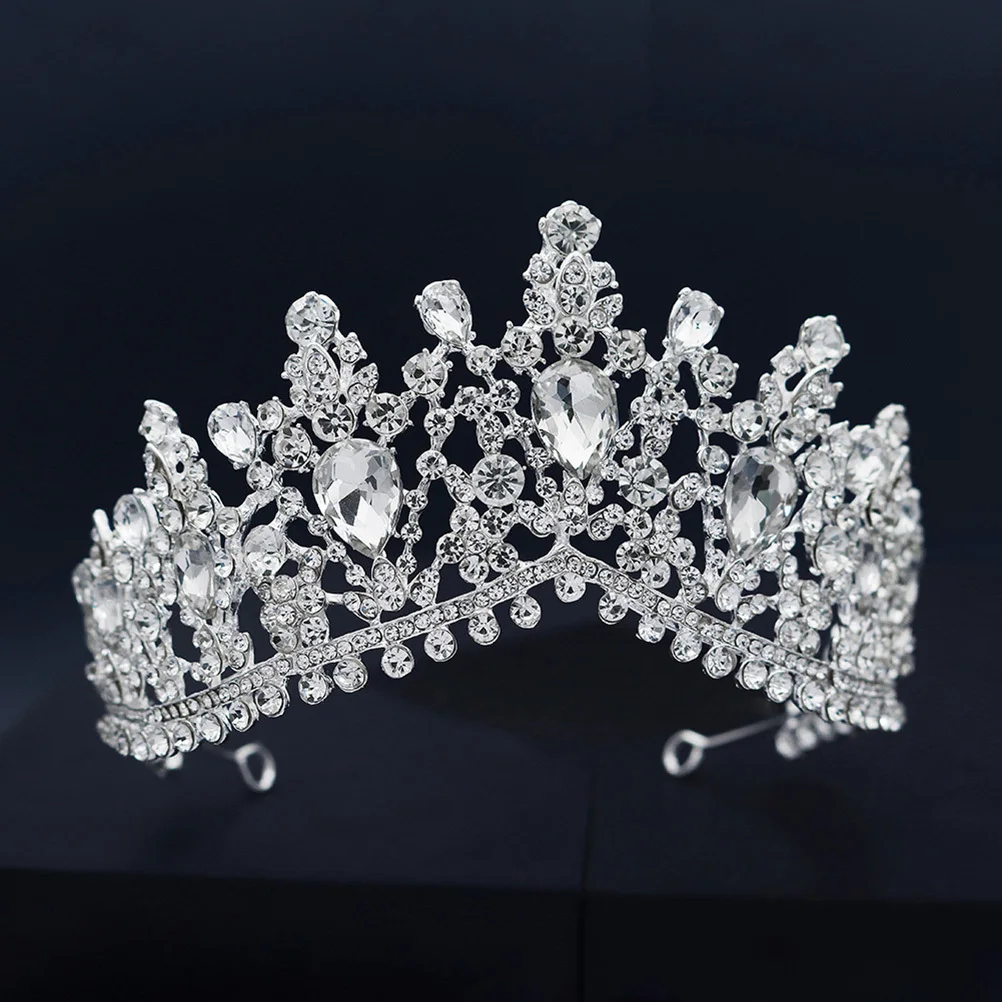 

1pc Retro Crown Accessory Silver Crystal Rhinestone Pearl Tiara For Women Bridal Wedding Party Baroque