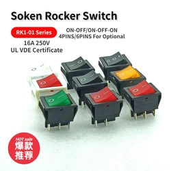 Uniteelec-Soken Quality Red/Green Light DPST ON-Off/On-Off-On Boat Rocker Switch RK1-01  4/6 Pins 16A/250V