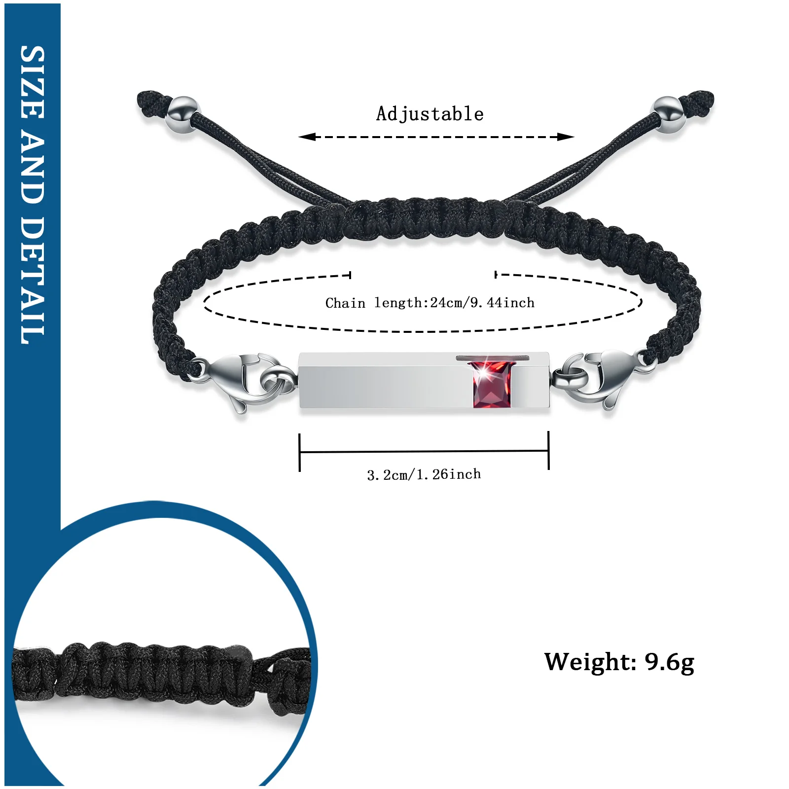 Birthstone Crystal Cube Urn Bracelet for Ashes Braided Rope Adjustable Bangle Cremation Memorial Jewelry Keepsake for Women Men