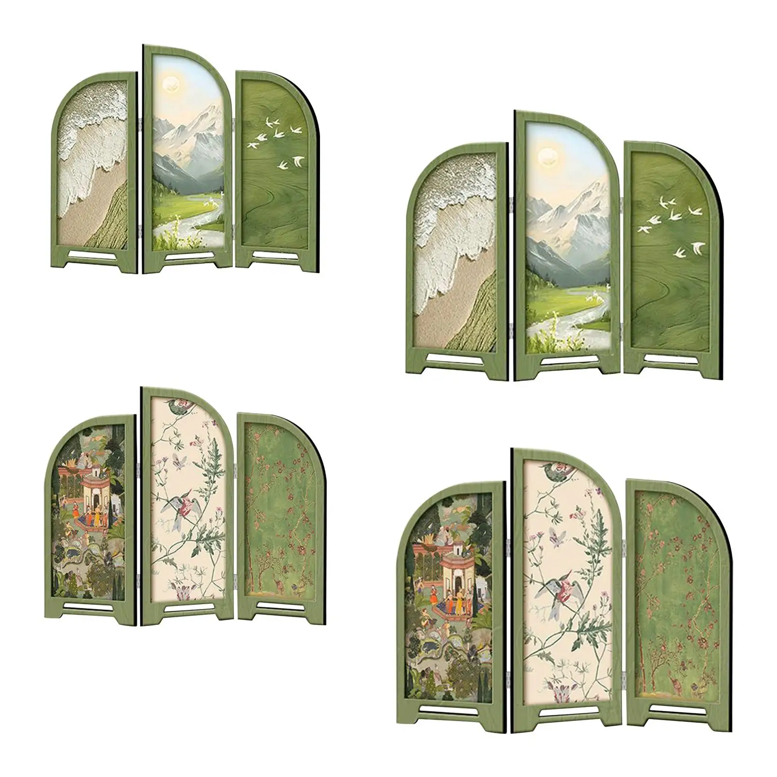 Mini Folding Screen Small Desktop Partition Oriental Art Collectible for Bedroom Nightstand or Desk