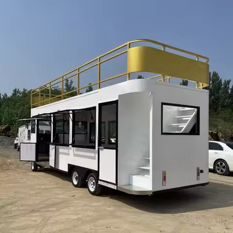 Factory Outlet Hot Selling Fast Food Snack Beverage Drink Ice Cream Cake Catering Multipurpose Double Deck Luxury Truck Trailer