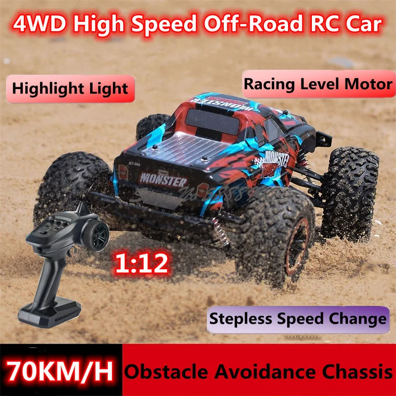 70KM/H High Speed 4WD All Terrain Off-Road Remote Control Truck 1:12 Spring Damping Multiplayer Racing RC Truck Car With Light