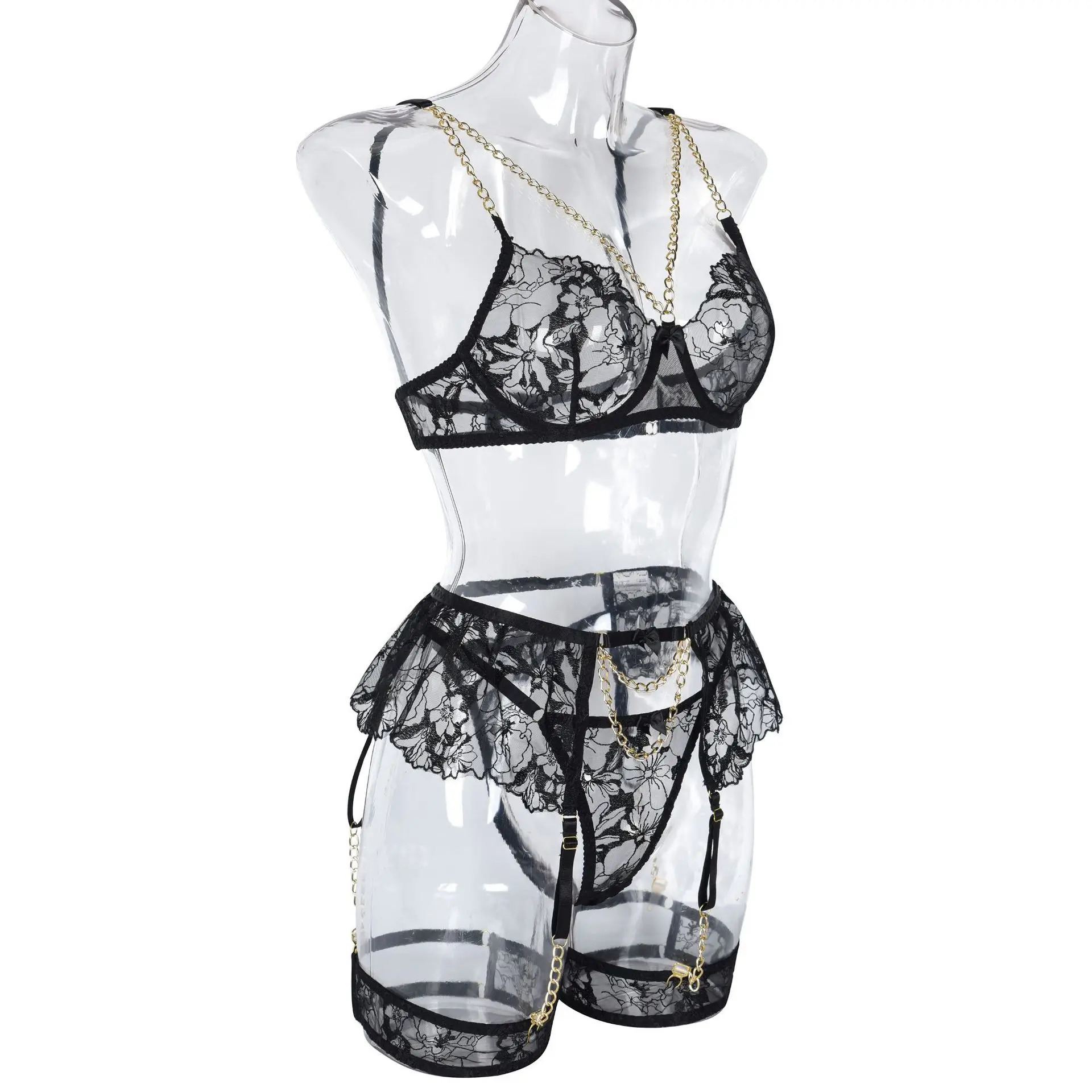 Sexy Female Hot Suspender Three-point Underwear Set Lace Mesh Sexy Lingerie  Lingerie for Women Sexy Bodysuit Lingerie