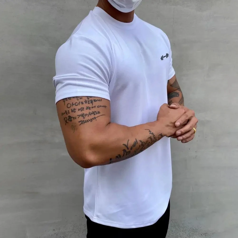 2024 Men T-shirt Male Sports Gym Muscle Fitness T Shirt Blouses Loose Half Sleeve Summer Bodybuilding Tee Tops Men\'s Clothing