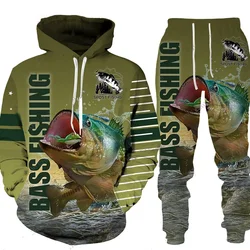 Sudadera con capucha y pantalones para hombre, conjunto de chándal de manga larga con estampado de camuflaje 3D para pesca de carpa y caza, ropa deportiva para las cuatro estaciones