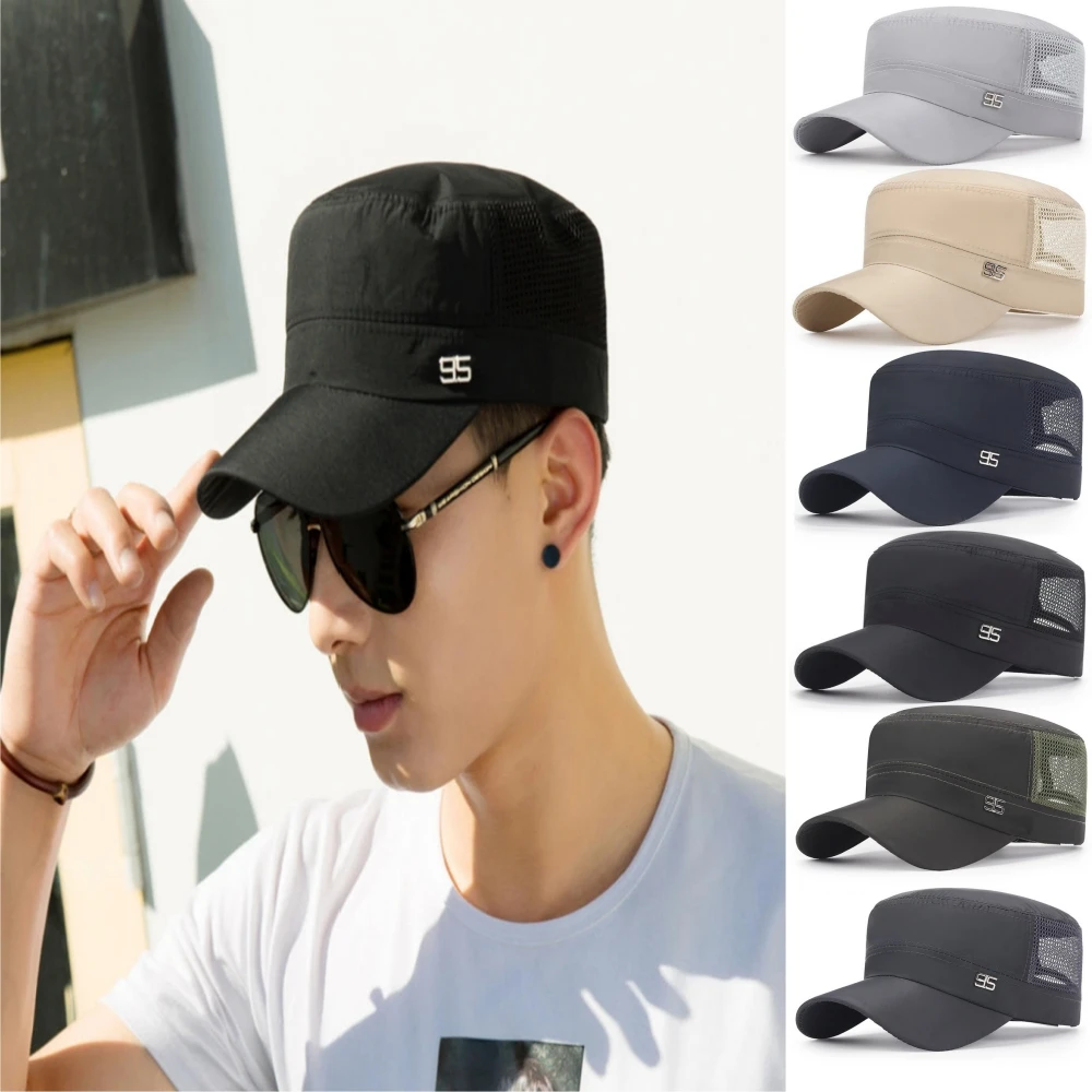 Fashion Men Women Breathable Mesh Flat Top Caps Sport Training Cadet Caps  Trucker Snapback Baseball Cap