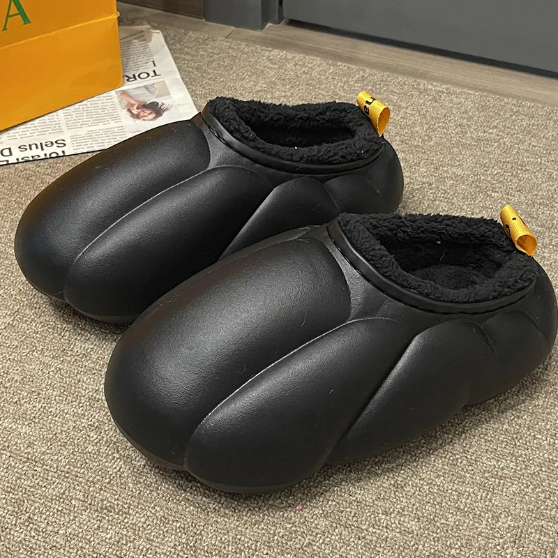 Thick Platform Slippers Women Men Cotton Shoes Couple Winter Warm Waterproof Flat Slides Female Male Indoor Outdoor Slipper