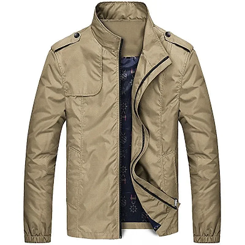 Caogo-abrigo impermeable para hombre, chaqueta ajustada de talla grande, cortavientos informal con cremallera, color liso, para exteriores