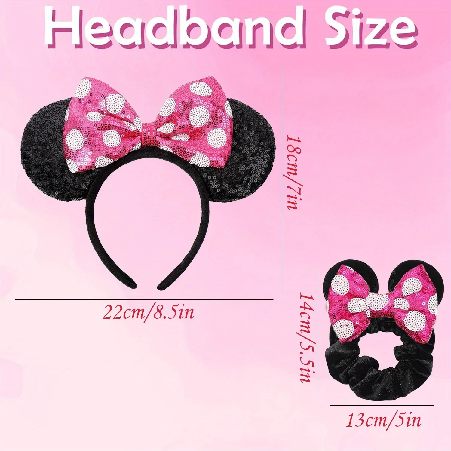2 шт., набор повязок для волос принцессы Диснея, милый бант в горошек, ухо Микки Мауса, рождественские обручи для волос, праздничные вечерние парки, аксессуары для волос