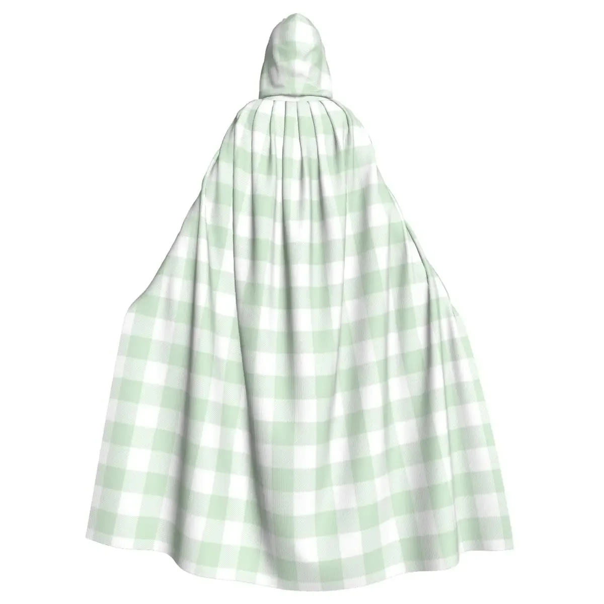 Adult Light Green White Checkered  Cape Hooded Medieval Costume Witch Wicca Vampire Halloween  Dress Coat