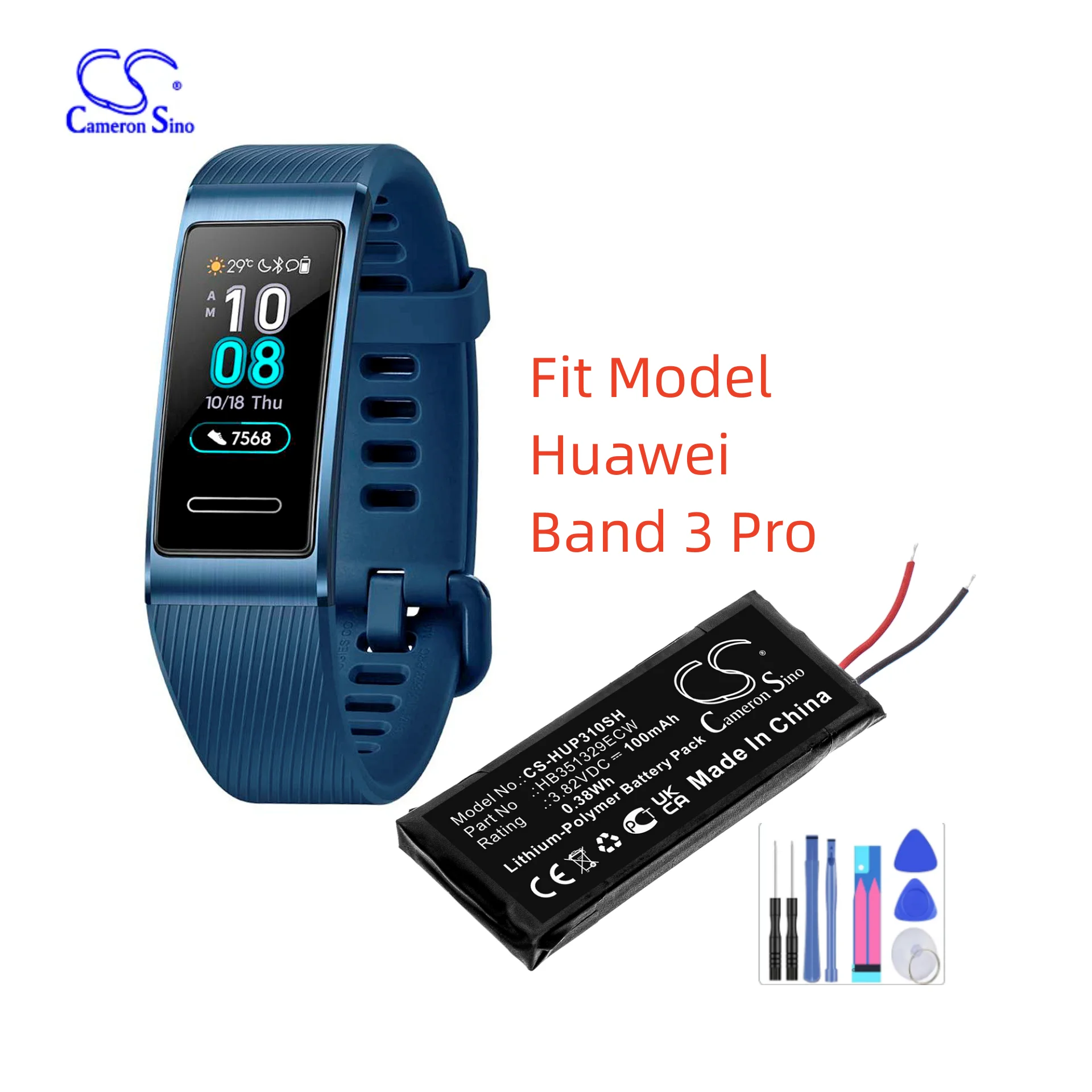 

Smartwatch Battery For Huawei Band 3 Pro HB351329ECW Capacity 100mAh / 0.38Wh Color Black Type Li-Polymer Volts 3.82V