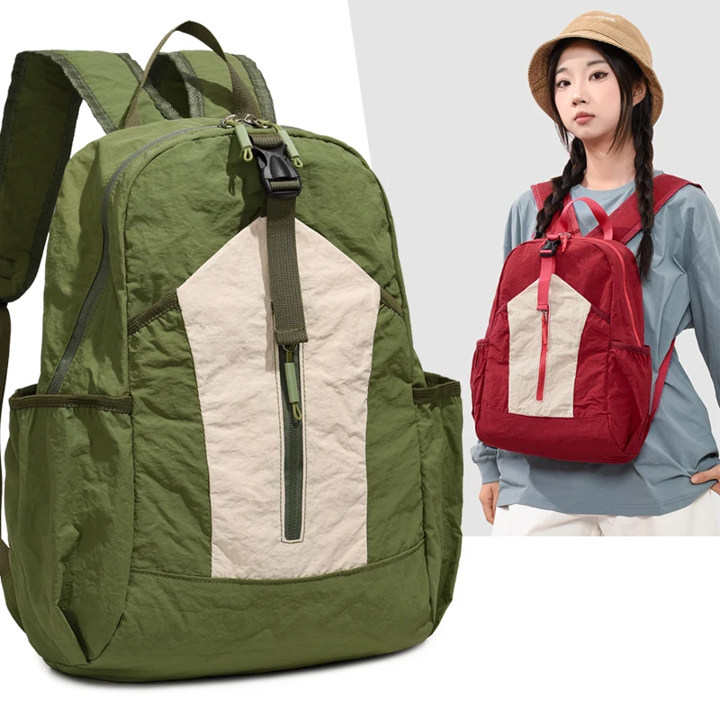 New Fashion Women Lightweight Waterproof Foldable Backpack Casual Colorblock Nylon Daypack for School, Travel and Outdoor Sports