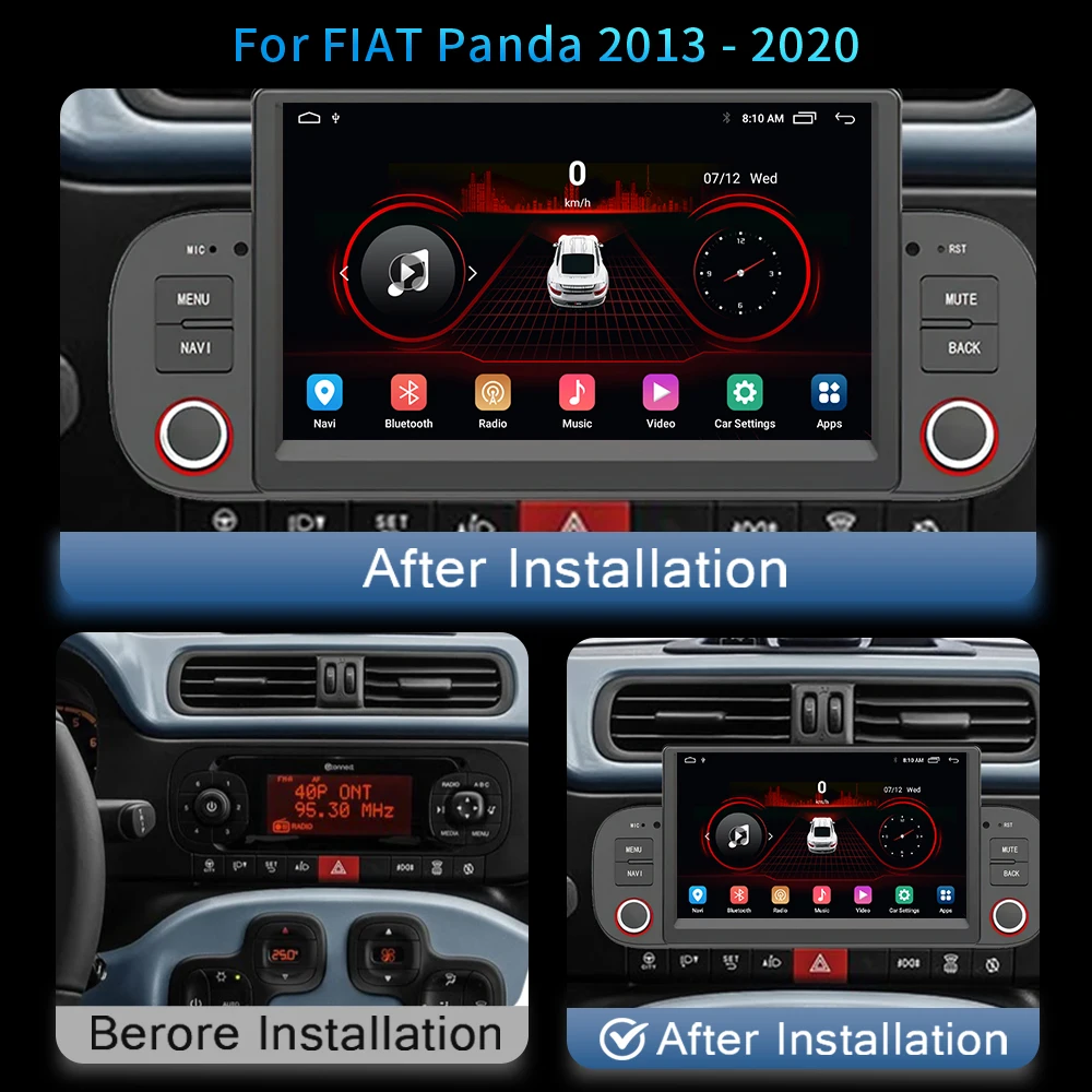 7'' Android 13 Car Radio Multimedia For Fiat Panda 2013 - 2020 Car Multimedia Video Player Stereo Carplay Auto 1 Din GPS DVD DSP