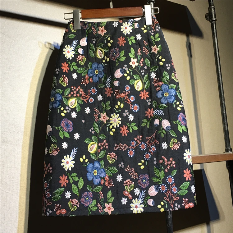 

Embroidery Floral Women's Wrap Skirts 2024 New High Waist Vintage Office Sheath Pencil Straight Midi Skirts Female Spring Autumn