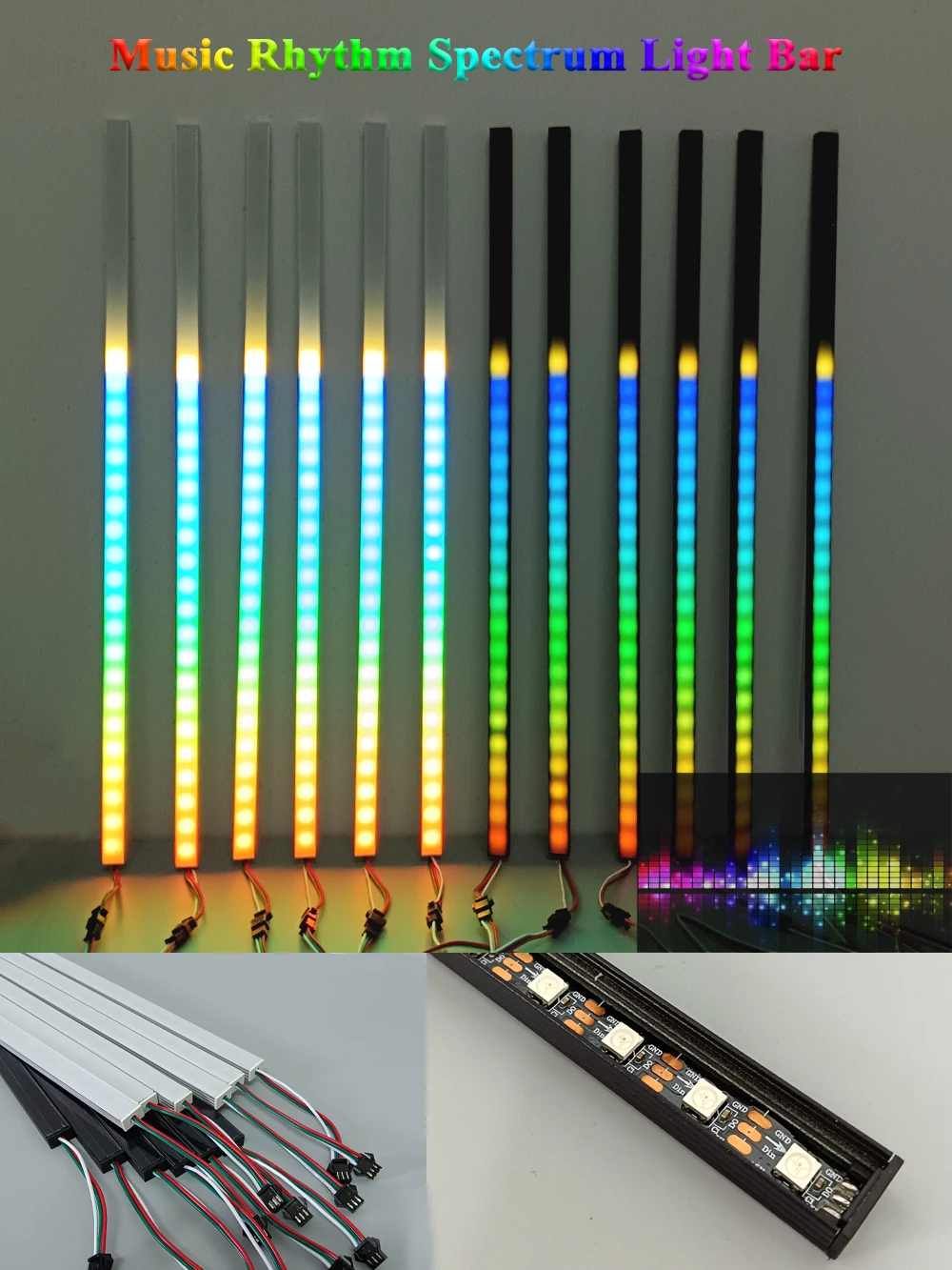 Zestaw świetlnych listew LED z rytmem muzyki DC5V RGB 60LEDs/m SP107E Kontroler Bluetooth Sterowanie Głosowe Synchronizacja Spektrum Audio Zmiana Kolorów — 2