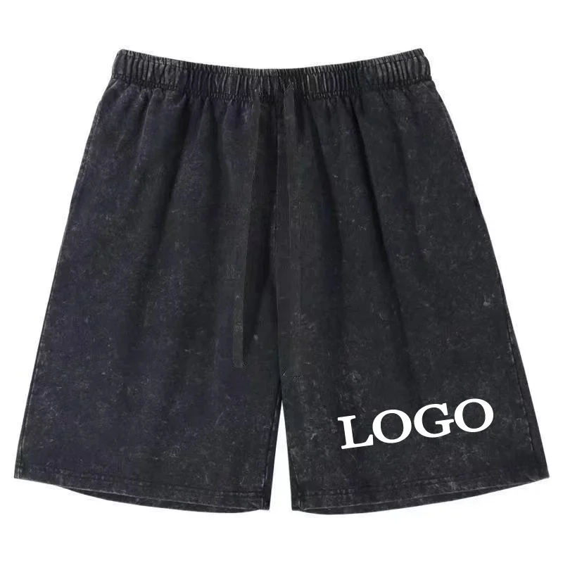 Men's and Women's Street Hip-hop Style, DIY Customization of Your Logo, Men's Casual Retro Washing Shorts, Cotton Loose Pants, M