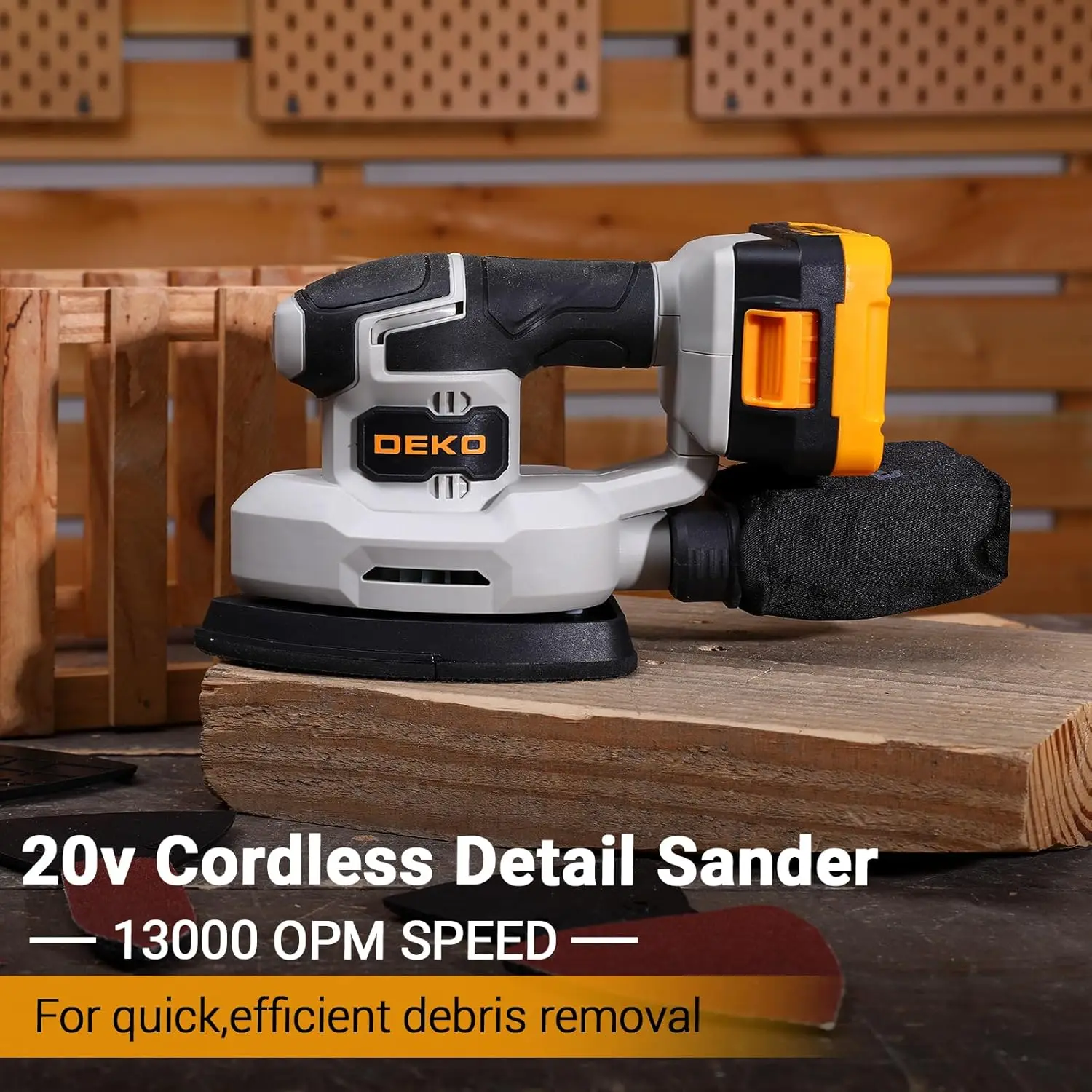 DEKO Multi-Function Mouse Sander Electric Tool with Dust Collector 3 Additional Attachments12pcs Sandpapers for Home Decoration view 2