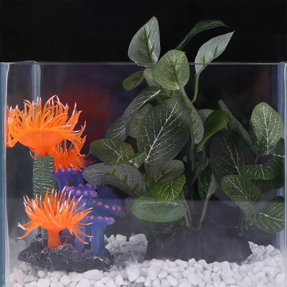 

Silk Decorative for Fish Tank Decor Underwater Green Faux Aquarium Plants Ficus Tree Artificial Plants Turtle Jar Ornament