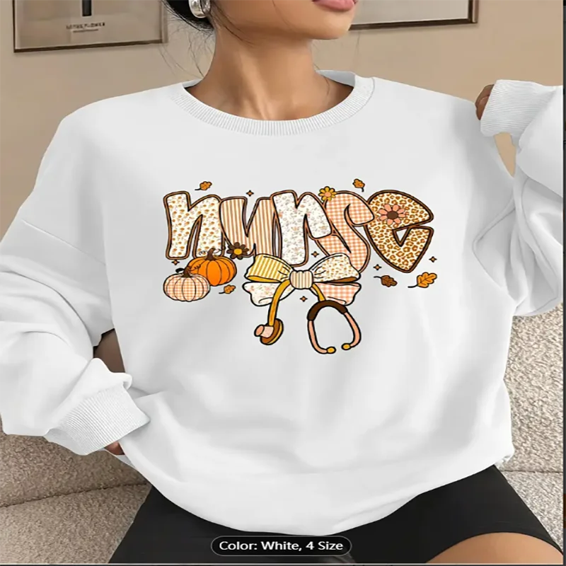 

Женская осенняя толстовка с цветочным рисунком для медсестры, уютный осенне-зимний пуловер для профессионалов медсестер, сезонная мода