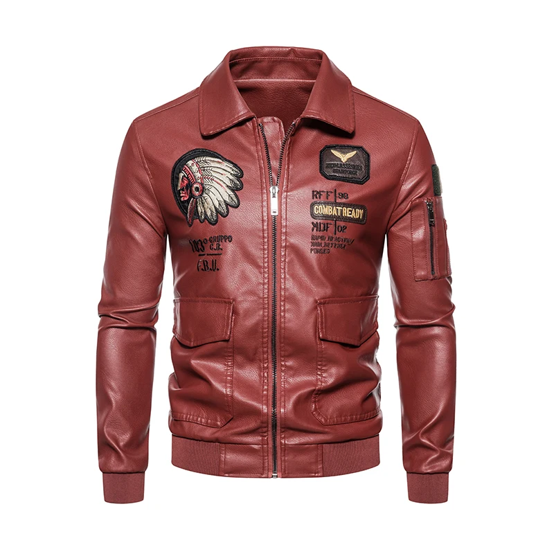 PU leather jacket men\'s spring and autumn outdoor motorcycle riding racing suit fashionable windproof and waterproof top