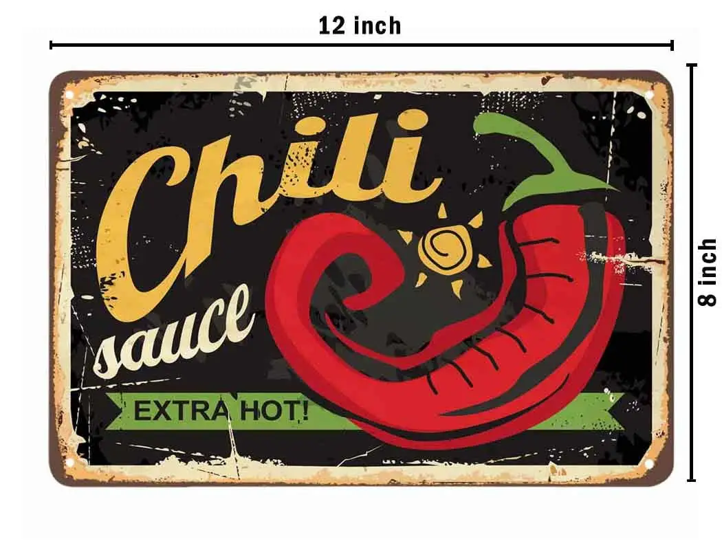 Chili Sauce Poster Tin Sign,Extra Hot Chili Vintage Metal Tin Signs for Cafes Bars Pubs Shop Wall Decorative Funny Retro Signs