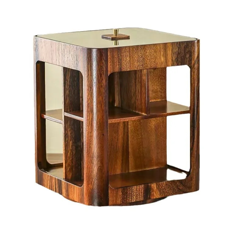 

North and South walnut plain sound rotating glass storage cabinet, tea set, tea cup rack