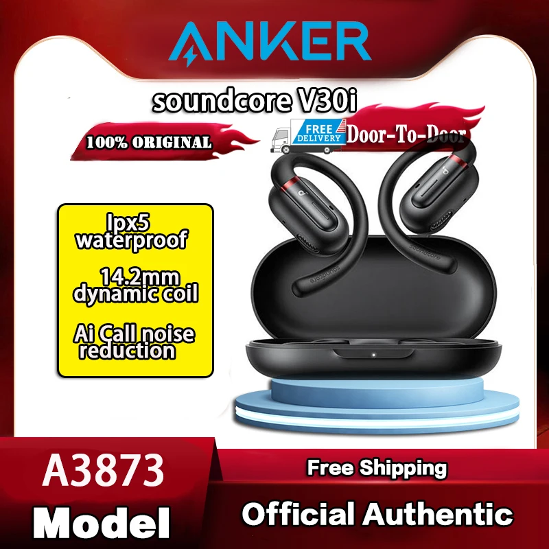 

Soundcore by Anker V30i Open-Ear Headphones, Ultra-Comfort, Lightweight Design, Snug Fit, Ergonomic Ear Hooks, Robust Bass, 36H