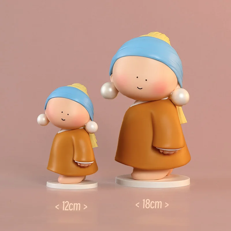 Ornament Girl wearing pearl earrings desktop figure for men and women birthday gift