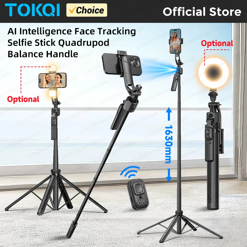 Selfie Stick Tripod Phone Holder Extendable Quadrapod 1/4'' Screw for Mobile Phone Camera,  AI Track Shoot with Remote Bluetooth