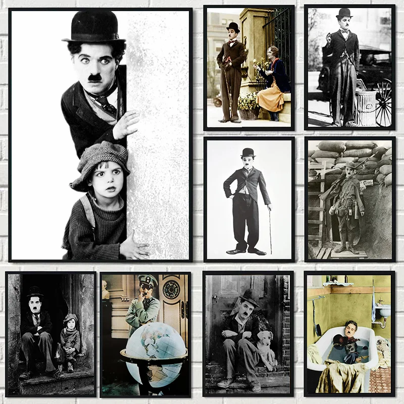 Charlie Chaplin Vintage Movie Poster Canvas Print | Black & White Comedy Icon Wall Art Decor