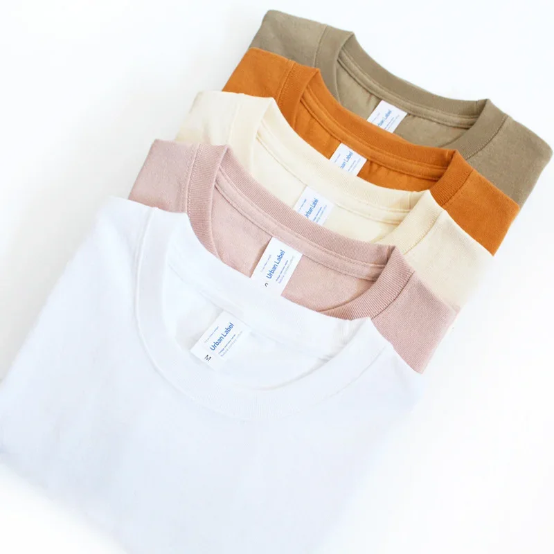 245g Thick Heavy Tshirts American Cotton Rough Solid Seamless Round Neck Short-sleeved Men Women's T-shirts Soft Leisure Top Tee