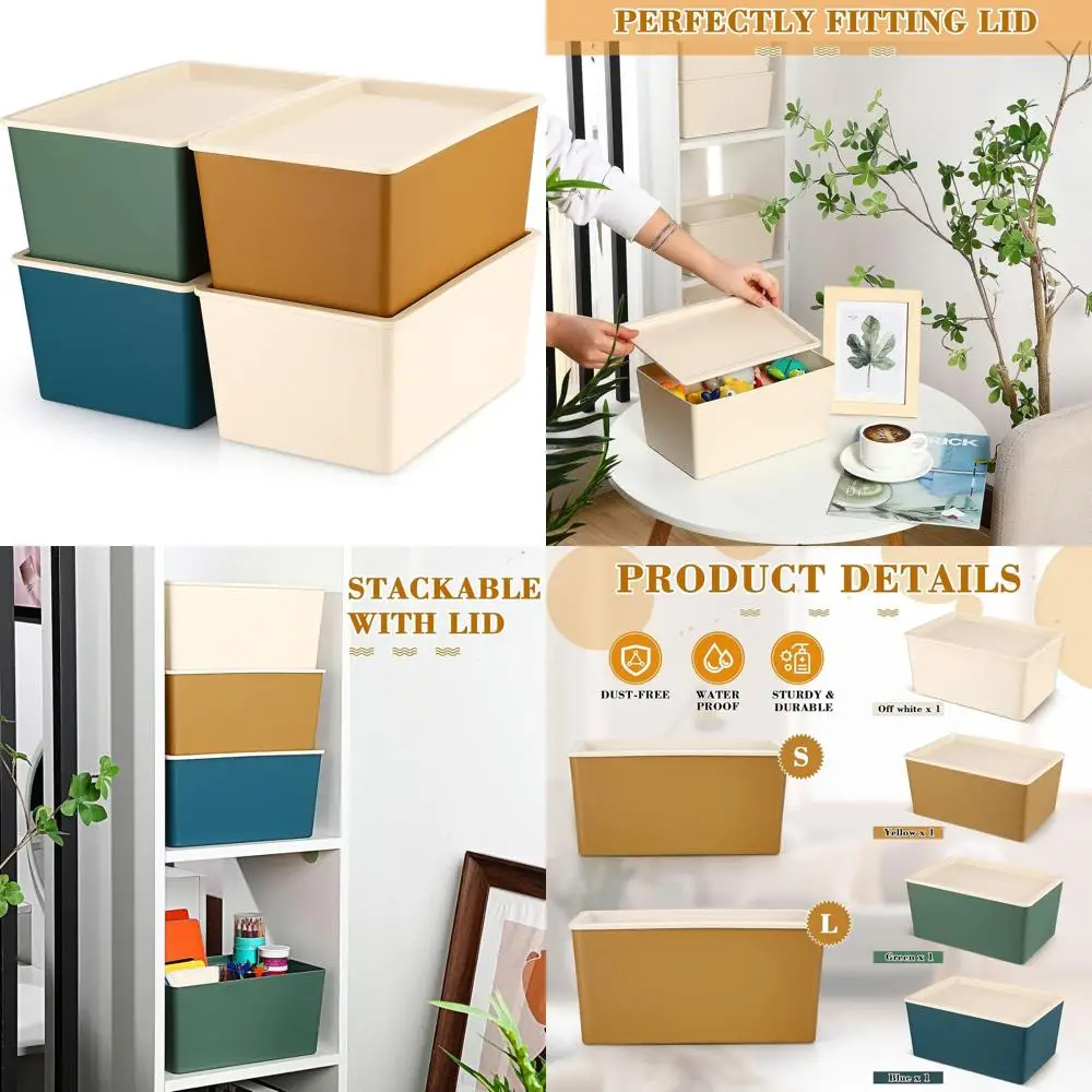 

Large Stackable Plastic Storage Bins with Lids for Organizing Shelves and Christmas Ornament Boxes in Assorted Colors