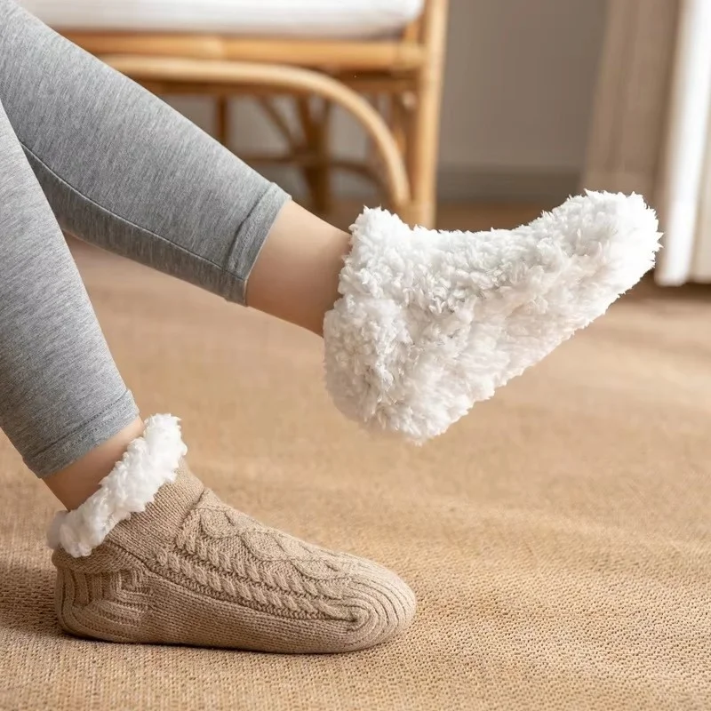 

Winter Thermal Slipper Socks Soft Non-slip Fuzzy Floor Socks Unisex Thickened Short Cotton Warm Fluffy Socks For Home Sleeping