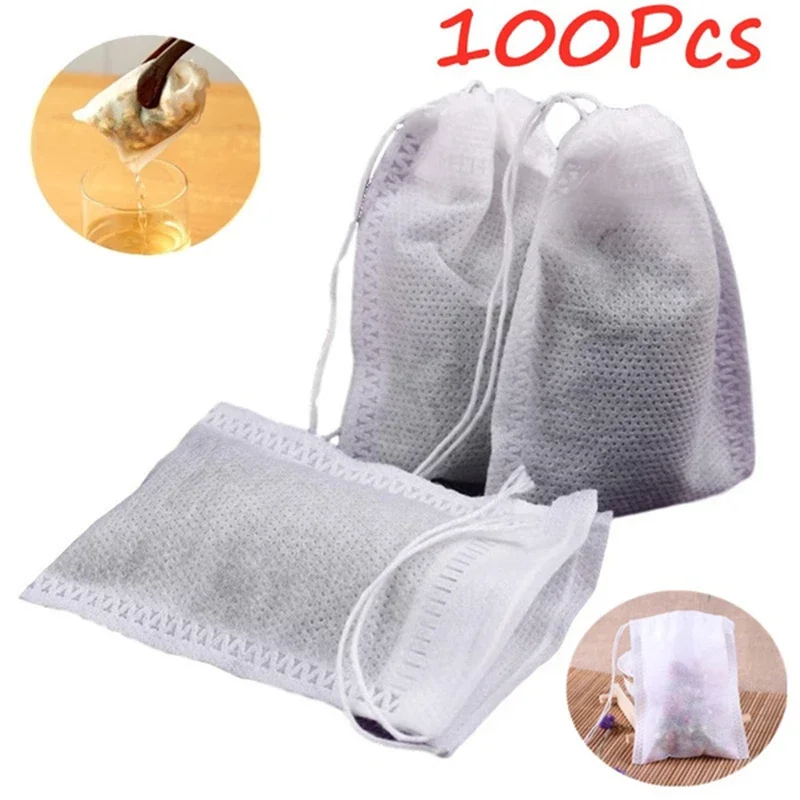 100PCS Disposable Tea Bag Filter Bags Tea Infuser Filter Bags Silk Thread Sealing Non-woven Spice Filter Bag Kitchen Accessories