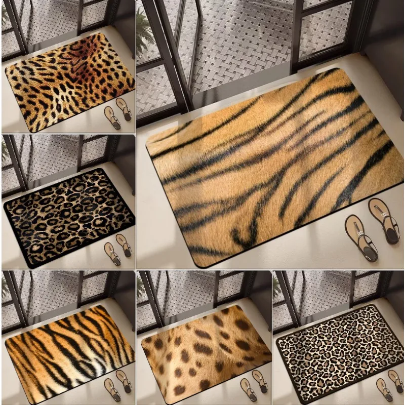 Saugfähige Bodenmatte aus Leoparden-Flanell für Badezimmer, WC-Fußmatten, schmutzabweisend und schnell trocknend, Heimdekoration für den Eingangsbereich