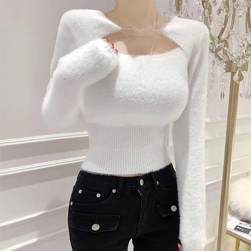 Herbst Winter koreanischen Stil Kleidung weichen Pullover Pullover Frauen Langarm sexy schlanke gestrickte Crop Tops weibliche Sueters de Mujer