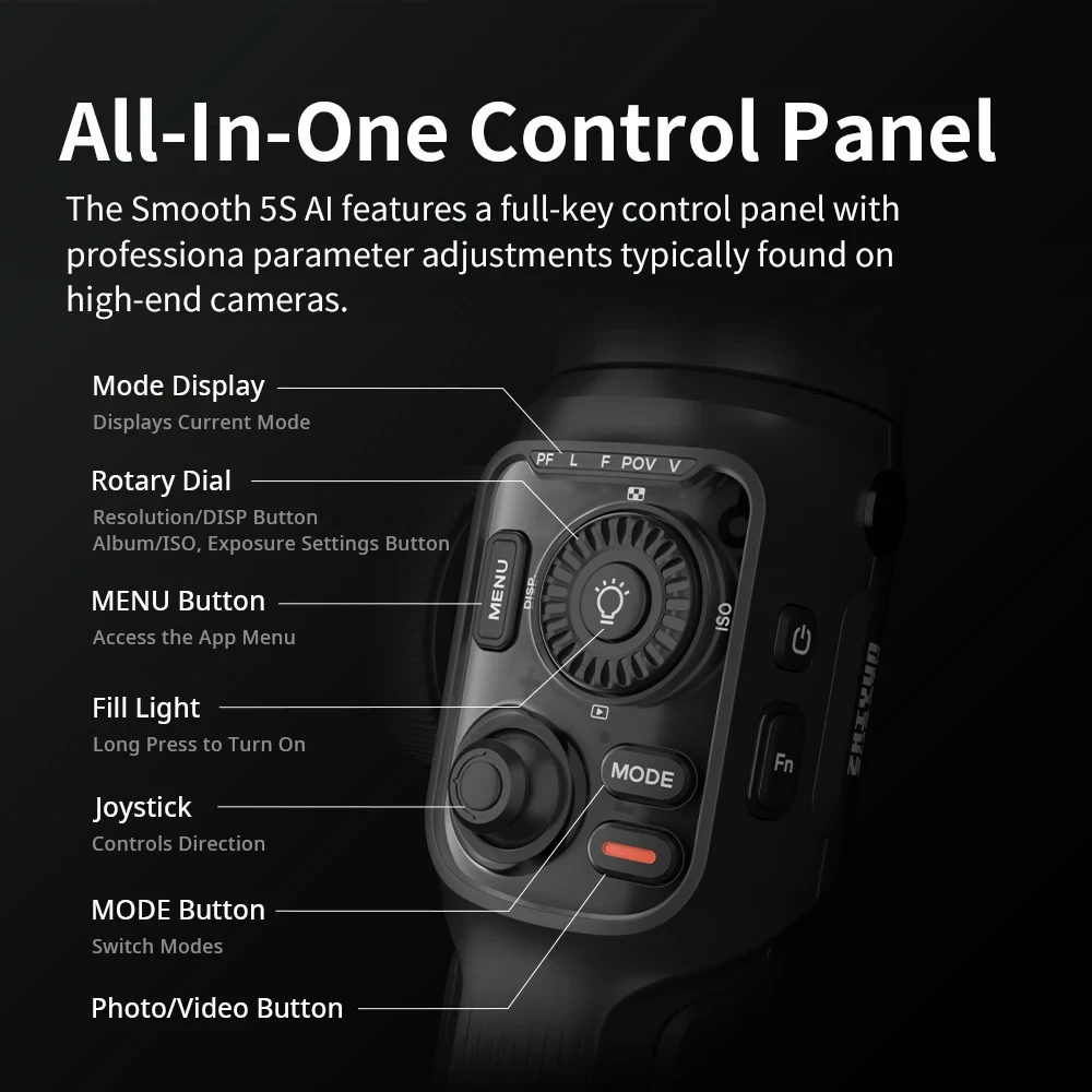 ZHIYUN Smooth 5S AI يده Gimbal الهاتف الذكي استقرار الذكية اتبع تتبع سجل فيديو مستقر آيفون 15 برو ماكس هواوي