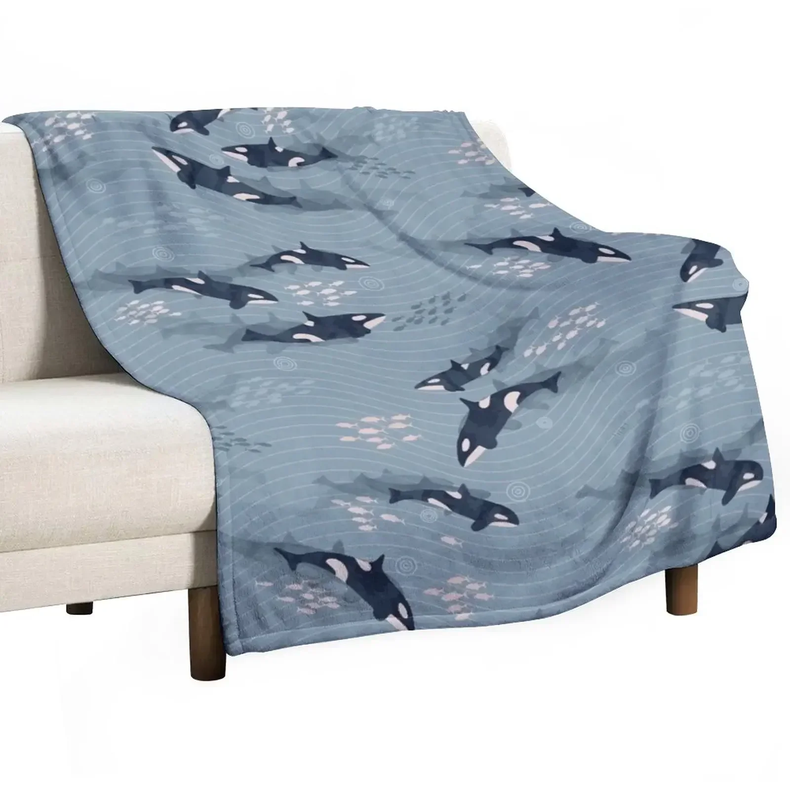 

Orca in Motion / blue-gray ocean pattern Throw Blanket Luxury Designer Decorative Sofas Summer Beddings Comforter Blankets