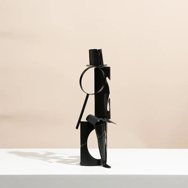 Modern minimalist abstract art sitting detective metal ornaments, model room  bookcase design home accessories