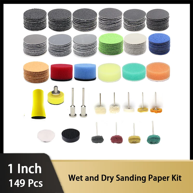 

149 Pcs Wet and Dry Sandpaper 1 Inch 60# to 10000# with 1/8" Shank Backing Pad Hand Sanding Block for Drill Grinder Rotary Tools