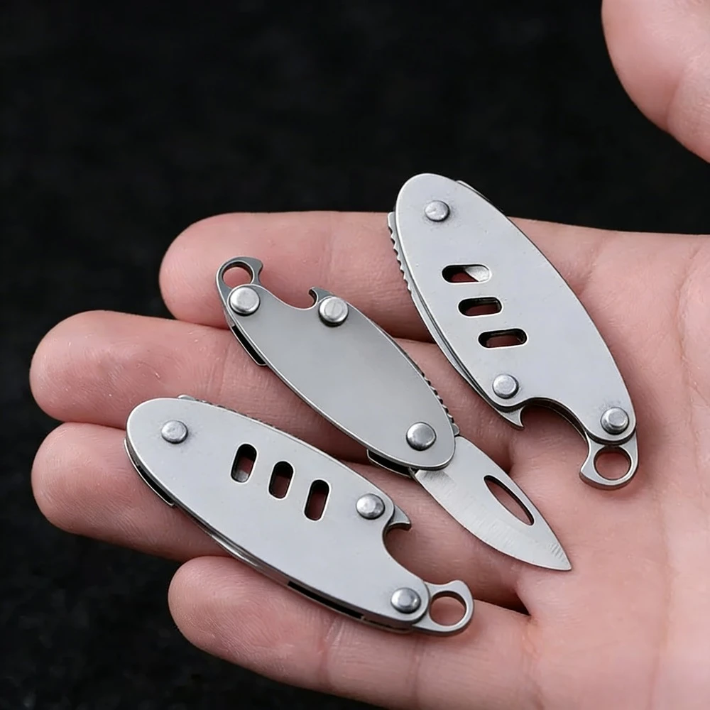 

Миниатюрный портативный брелок-нож из нержавеющей стали, складной, с открывалкой для бутылок, двойного назначения, для путешествий и повседневного использования, гибкий нож.
