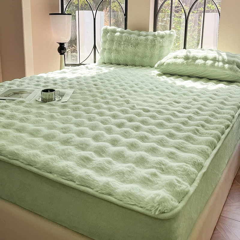 

Luxury Plush Shaggy Mattress Cover for Autumn Winter Thicken Warm Faux Fur Bed Cover Antistatic Soft Skin-friendly Fitted Sheet