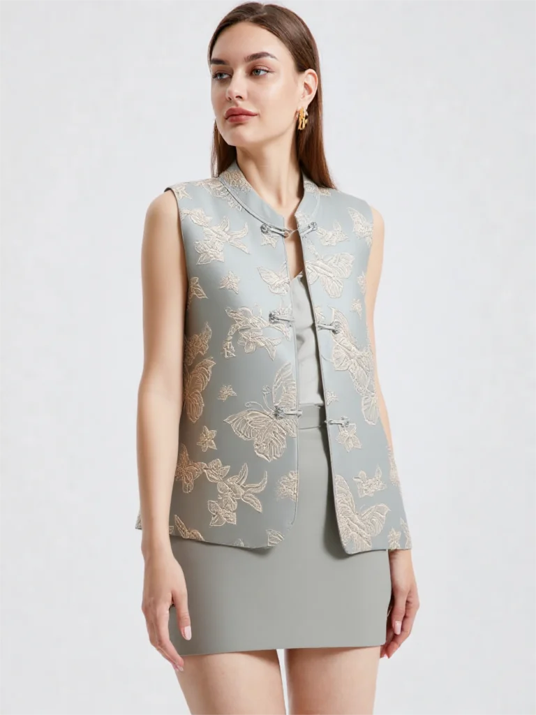 

New Chinese Style Song Brocade Vest - Elegant Stand Collar Sleeveless Top Women's Spring Outerwear Tang Suit Jacket