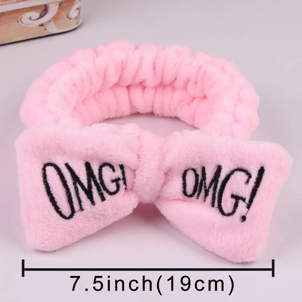 Letter OMG Headbands for Women Girls Bow Wash Face Turban Makeup Elastic Hair Bands Coral Fleece Hair Accessories