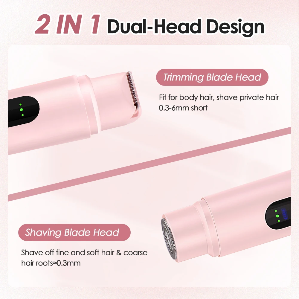 Alat Cukur Elektrik untuk Wanita IPX7 Tahan Air, Pisau Cukur Basah & Kering 2 in 1 Kepala Ganda, Pemangkas Rambut Bikini Ganda, Alat Cukur Wajah Mini