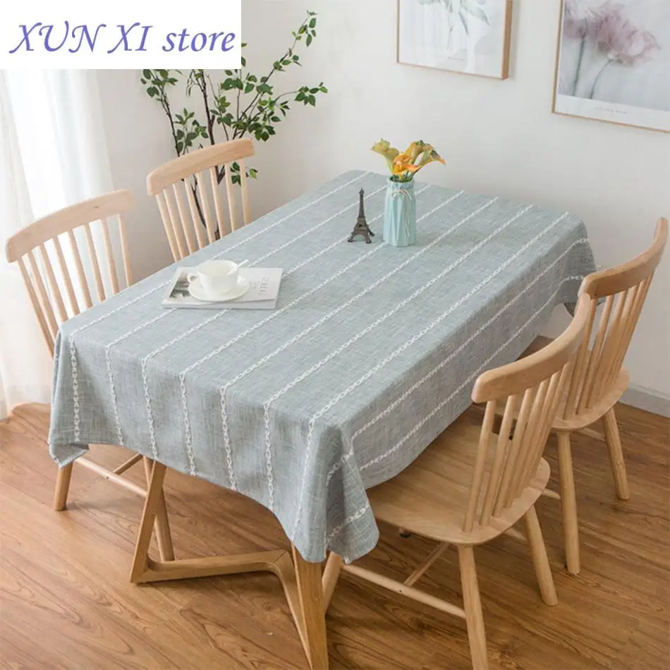 

New Linen Cotton Striated Embroidery Tablecloth,Nordic Rectangular Table Cover,for Kitchen Dinning Tabletop,Coffee Table Decor