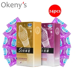 24Pcs 5D Dotted Thread Ribbed G-Point Latex Condoms Ultra Thin Style Orgasm Safer Contraceptives Stimulate Vaginal Latex Condom