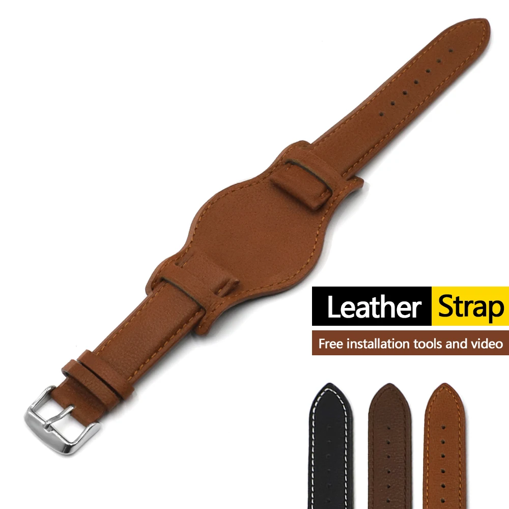 Correa de reloj de cuero genuino para hombre, pulsera de reloj Vintage de 18mm, 20mm, con estera 22mm, color negro, marrón y café