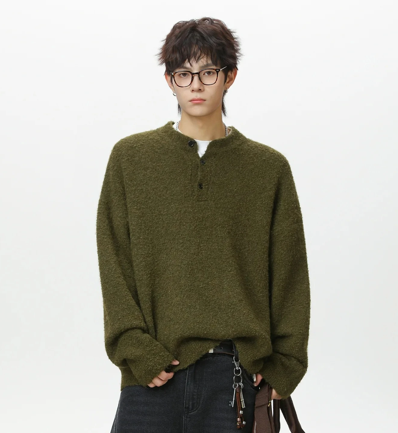 

Мужская вязаная толстовка, винтажная эстетика, пуловер с воротником «Хенли» Old Money, толстая теплая зимняя толстовка в ленивом стиле, пальто