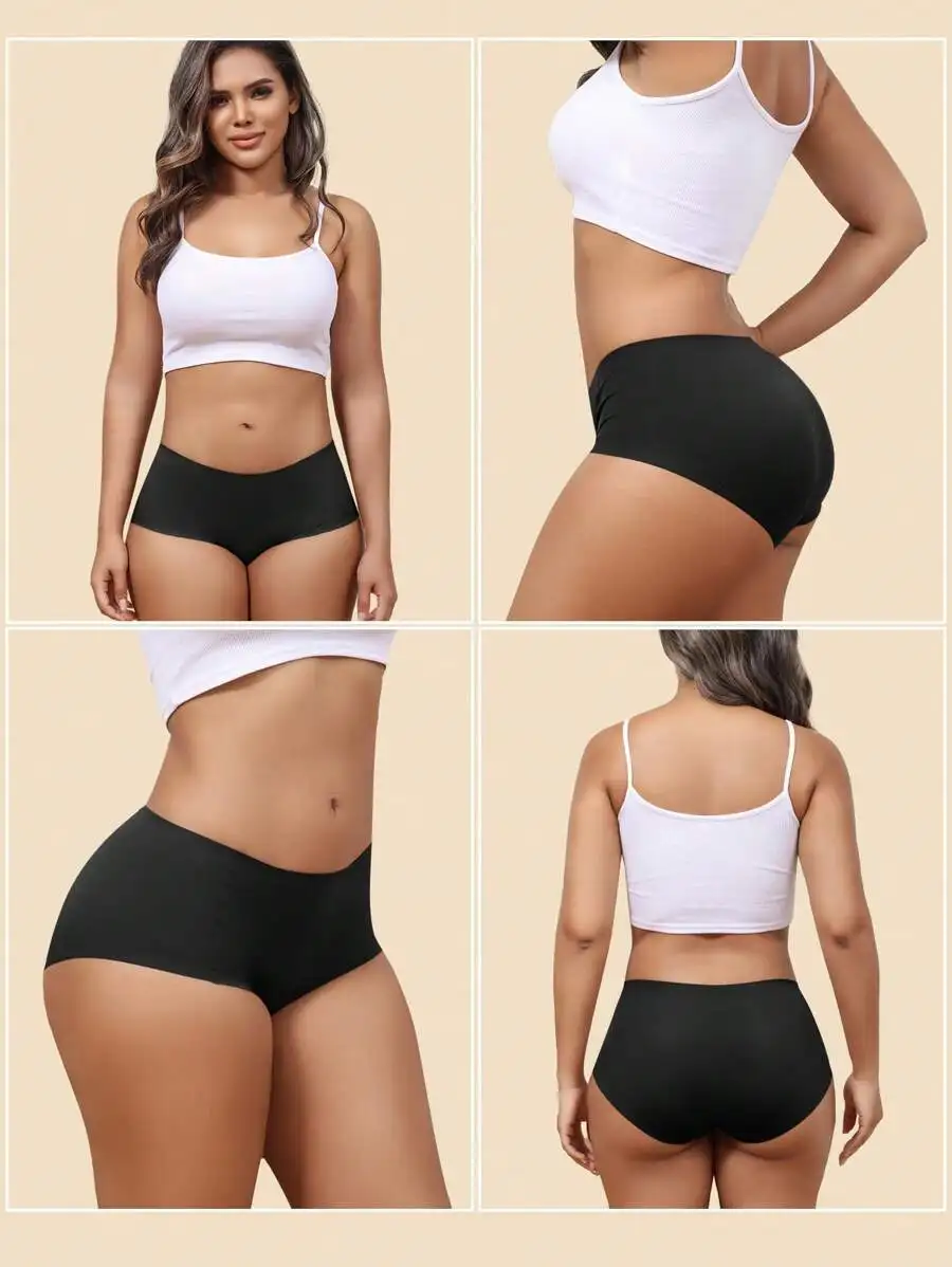 

6 Packs Women Seamless Hipster Bikini Panties No Show Full Coverage Stretch Briefs S To XXL